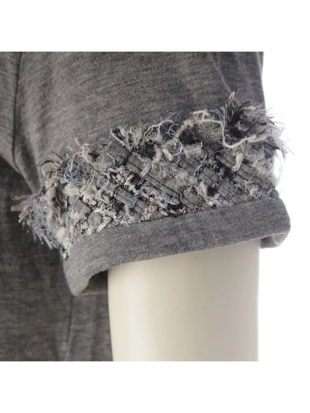 Chanel Cotton Lion Button Tweed Short Sleeve T-Shirt Gray 38